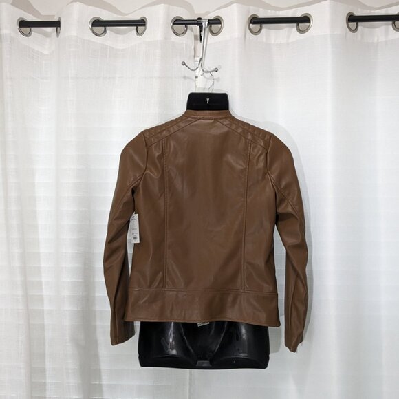 New APT 9 Women's Faux Brown Leather Jacket Moto Biker Coat Size Small Zip Front - Picture 8 of 13